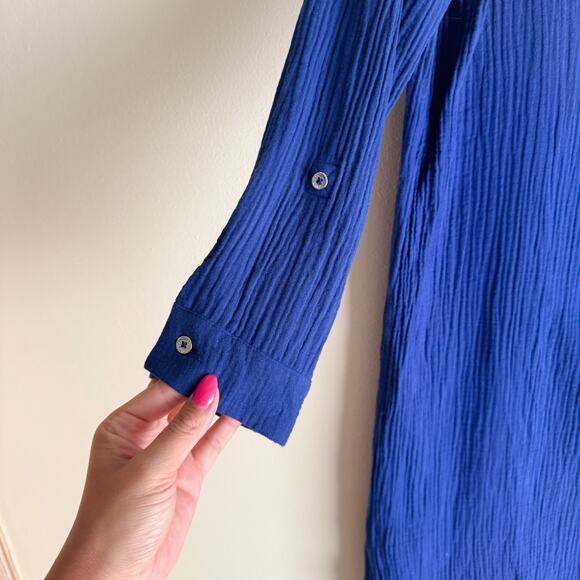 Chico's Blue Muslin Cotton Knee Length V Neck Dress - Size 1 or Medium - Picture 2 of 8